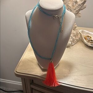 J. Crew Blue and Red Tassel Necklace